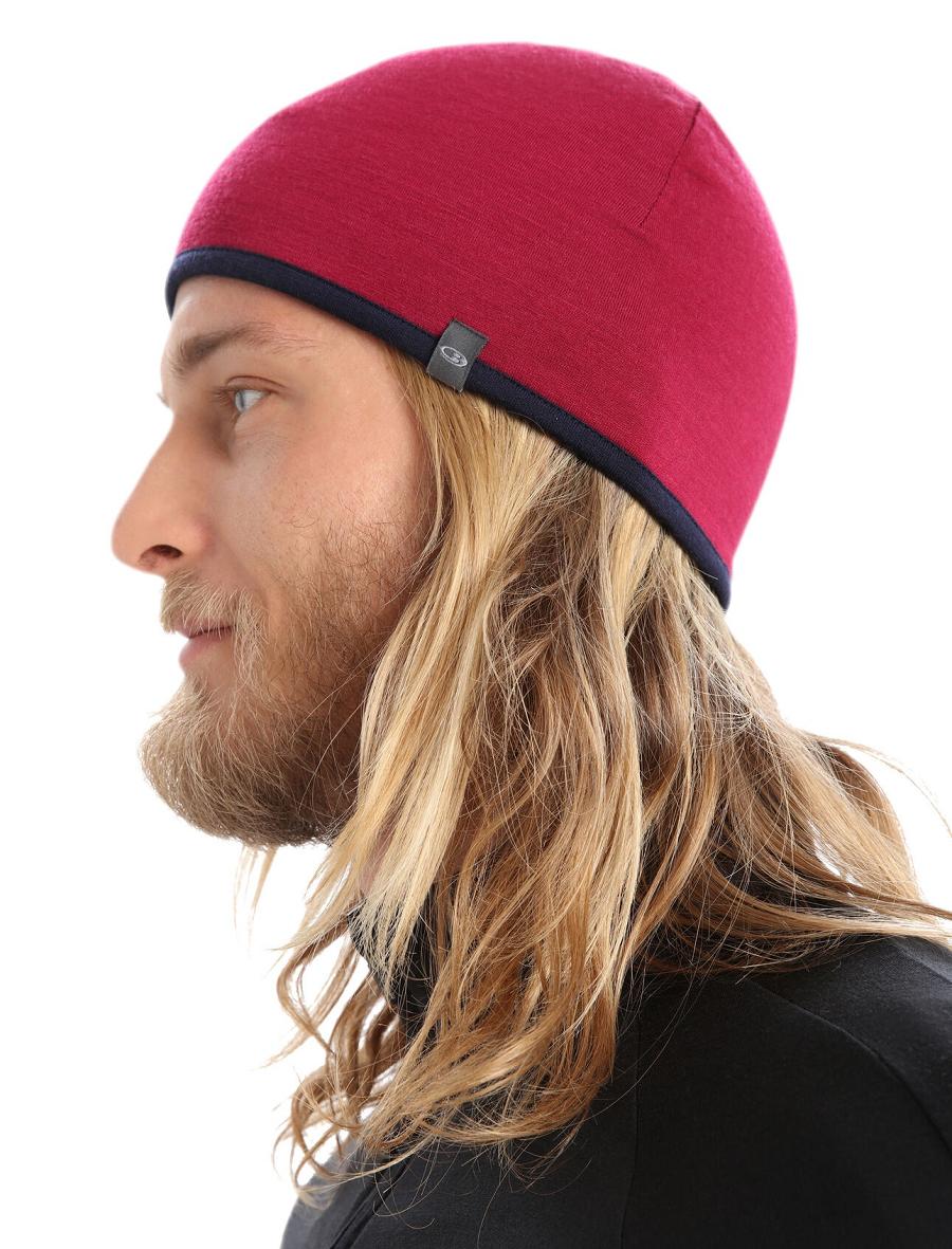 Cherry / Midnight Navy Women's Icebreaker Unisex Merino Pocket Beanie Hats | USA 1488PJJQ